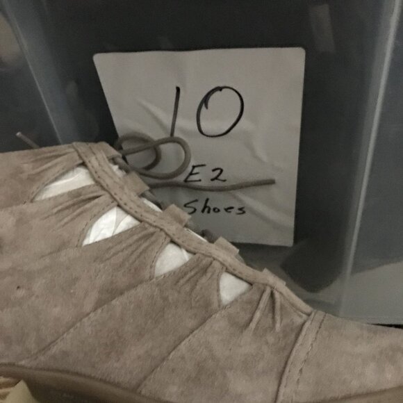 EARTH AURORA Tan Suede Heeled Lace Up Peep Toe Ankle Boots Womens 8 Zip Close - Picture 10 of 10